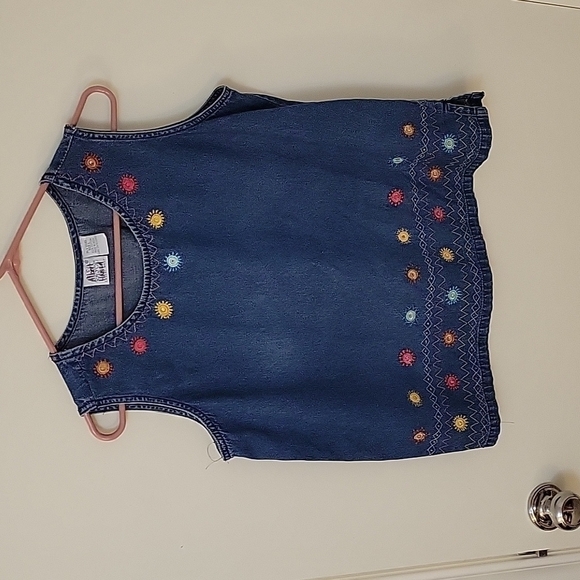 Vtg BLEU BAYOU 1980s Floral Embroidered Chambray Denim Sleeveless Festival Top - Picture 3 of 7